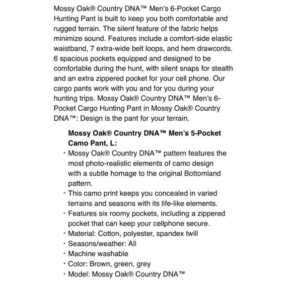 MOSSY OAK Country DNA Cargo Pants Flex Waist Mens XXL (44-46) 10-170 - Picture 11 of 11